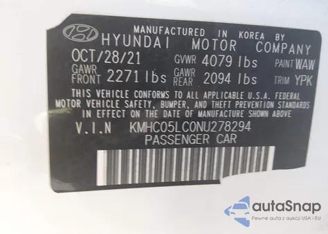 2022 Hyundai Ioniq Hybrid Limited из США, поврежденный, VIN KMHC05LC0NU278294